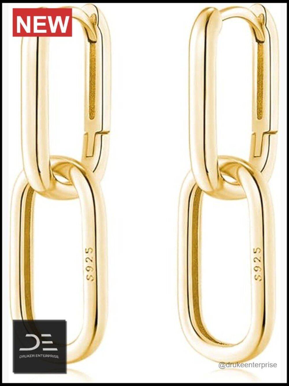S925 Sterling Silver Link Chain Hoop Earrings Minimalist Huggie Drop